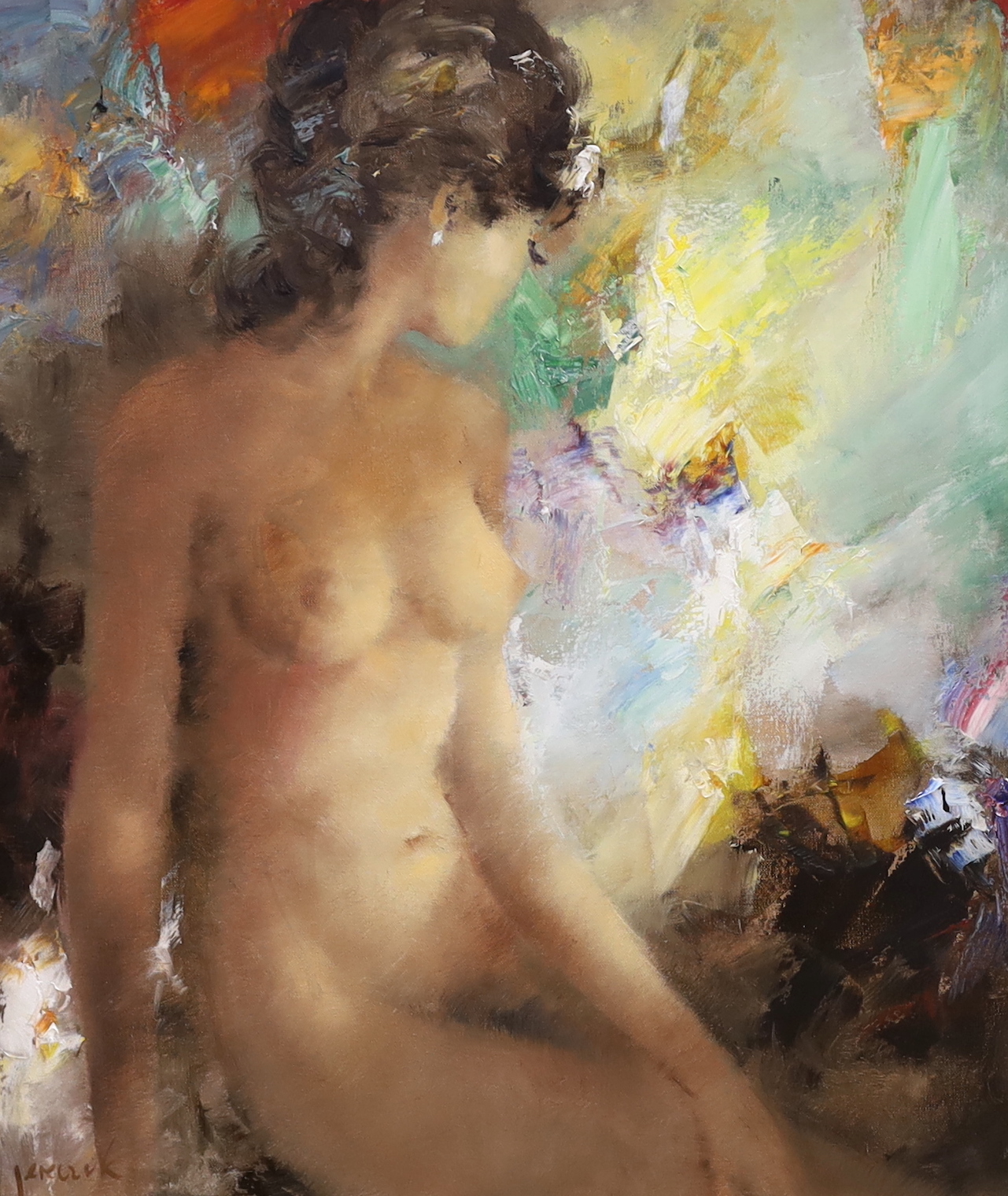 Christian Jereczek (1935-2003), impressionist oil on canvas, Study of a nude female, signed, 69 x 58cm